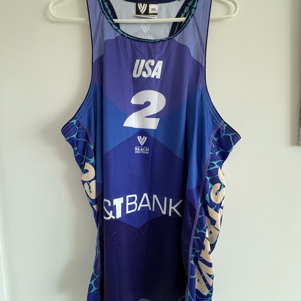 Blue Athletic Tank Top with Patterned Sides